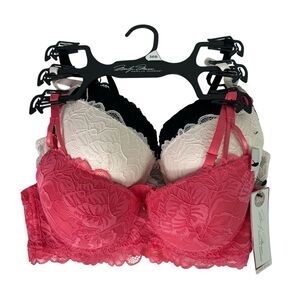 Marilyn Monroe Women’s Bras Sz 36B Pkg/3 Super Soft Mega Push-Up Lace Padded